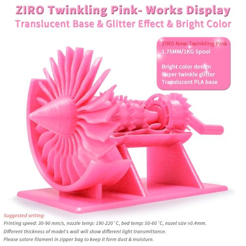 Image of ZIRO Sparkle PLA Filament 1.75mm, Shiny Glitter with Transluent PLA Base, Twinkling 3D Printer Filament, Galaxy Colorful Printing Material, 1kg /2.2lbs Spool, Twinkling Pink