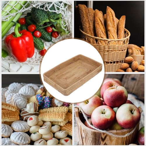 Bandeja rectangular de ratán decorativa con diseño boho chic 4