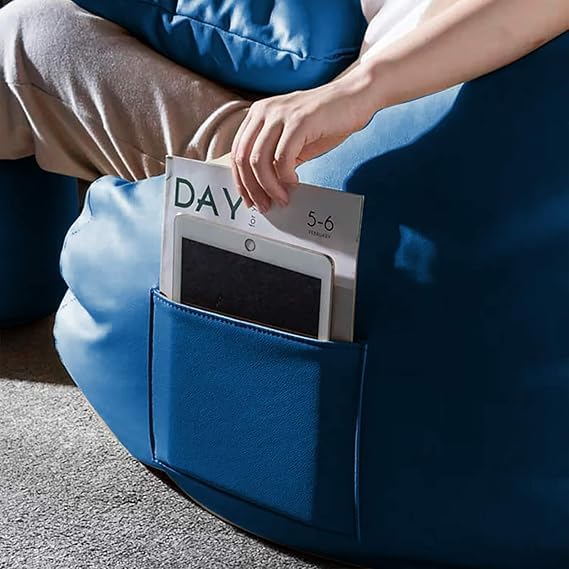Image of IVIKA 4XL Bean Bag with Beans Filled | Gaming Chair | Premium Leatherette, Double Stitching | for Lounge & Bedroom | (4XL - Blue)