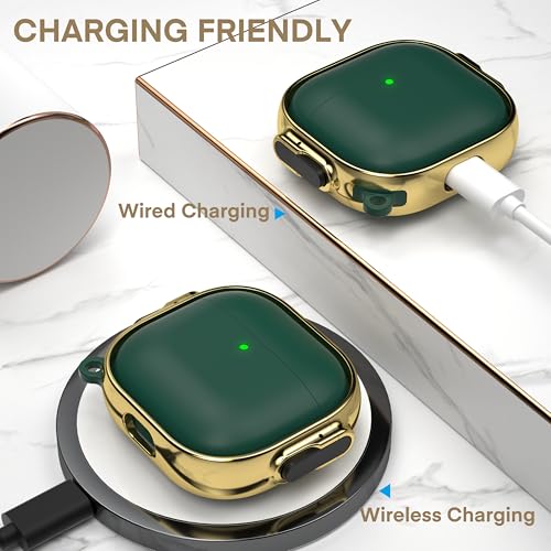 Image of Maxjoy for AirPods 4 Case with Lock, Cute AirPods 4 Case Lock Protective Hard AirPod 4 Generation Cover for Women Men with Keychain Clip for AirPod 4th Generation Cover 2024, Green /Gold