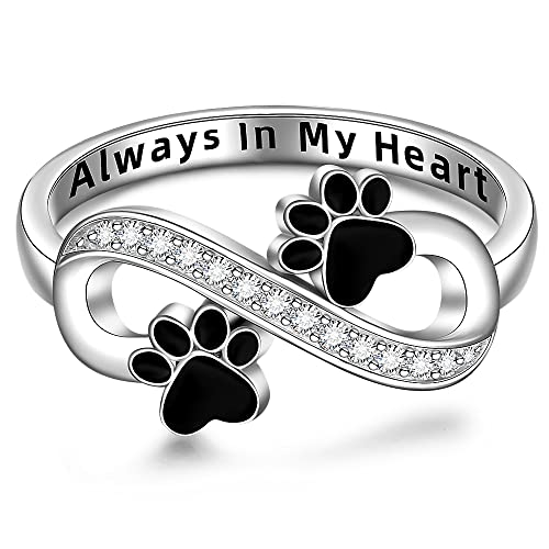 Talonior Paw Print Ring Infinity Cat Dog Paw Ring for Women Sterling Silver Cute Puppy Pawprint Rings Memorial Jewelry Mothers Day Christmas Gifts Size 6