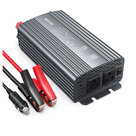 BESTEK 500W Pure Sine Wave Power Inverter DC 12V to 110V AC Car Plug Inverter Adapter Power Converter with 4.2A Dual USB Charging Ports and 2 AC Outlets Car Charger, ETL Listed, Grey