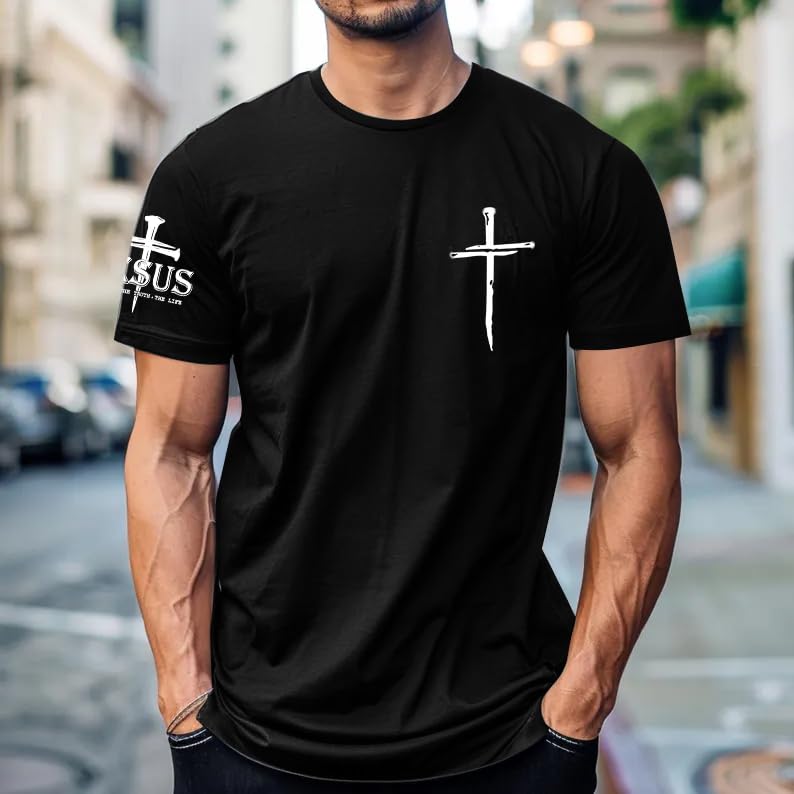 Christian Shirts for Men Oversized Jesus Shirt Faith Cross Graphic Tees God Religious Gifts Short Sleeve Tops2