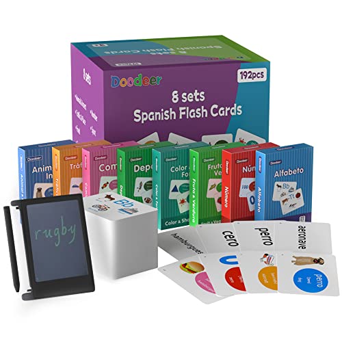 Image of Spanish Learning Flash Cards for Kids & Toddlers 3 4 Years - Spanish to English Flashcards for Kids & Beginners - 8 Educational Topic About Alphabet Food Shapes Numbers Colors