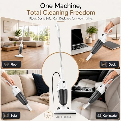 Image of FUNCCUBE Vacuum Cleaners for Home - Corded Stick Vacuum Cleaner, High Power Suction Vac for Pet Hair Carpet Hardwood Floor, Household Hand Lightweight Handheld Portable Car Vac,MC White