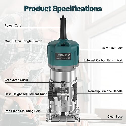 Yofuly Wood Palm Router Tool, 220V 800W Electric Hand Router Trimmer Tool Professional Edge Router for Woodworking with 15 PCS 1/4" (6.35mm) Router Bit Set for DIY Carving 5 Yofuly Wood Palm Router Tool, 220V 800W Electric Hand Router Trimmer Tool Professional Edge Router for Woodworking with 15 PCS 1/4" (6.35mm) Router Bit Set for DIY Carving - Image 5