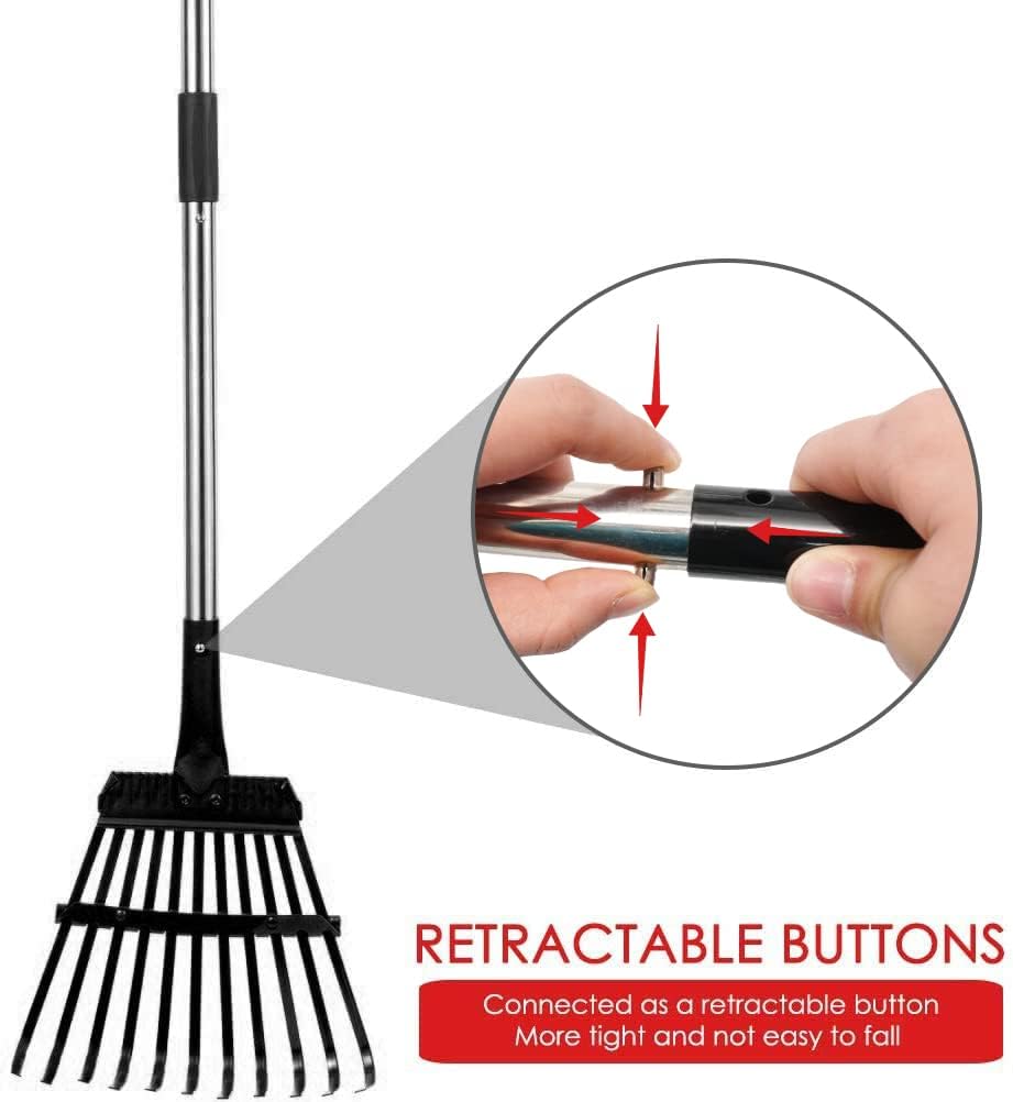 HOMIMP Adjustable Garden Leaf Rake,34" - 55" Adjustable Lightweight Aluminum Handle 11 Tines Rake,8" Inch Wide,for Gardeners,Kids Leaf Rake,Detachable Garden Rake,Easy to Carry (Black)