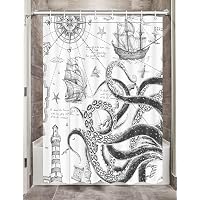 Gotischer Oktopus Duschvorhang – Wasserdichtes Polyester, 183x183 Cm, Mit 12 Haken, Schwarz-weiß