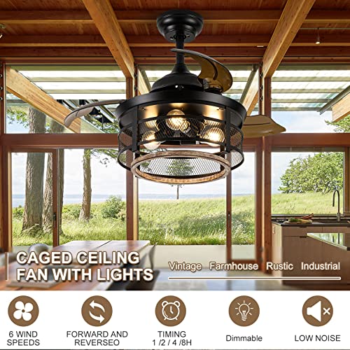 Farmhouse-Ceiling-Fan-with-Lights-and-Remote-36inch-Caged-Ceiling-Fan-Outdoor-Ceiling-Fans-for-Patios-Black-Industrial-Retractable-Ceiling-Fan-with-Reversible-Motor-Rustic-Ceiling-Fans