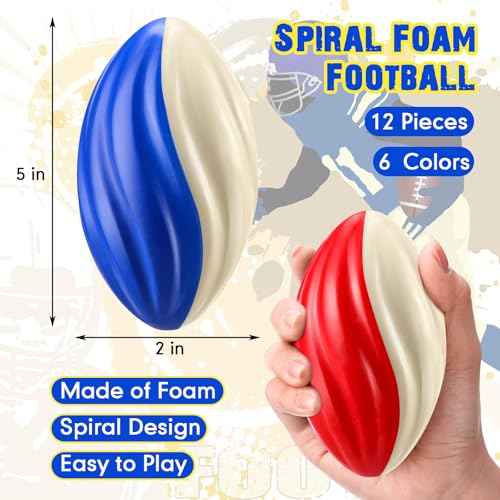 Image of Jerify Mini Footballs for Kids Spiral Foam Football Bulk 5 Inch Soft Small Waterproof Foam Ball Sports Birthday Toddler Football for Indoor and Outdoor Game (Classic Color,12pcs)