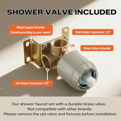 Set de grifería para ducha con válvula, regadera fija de lluvia de 8 pulgadas, cabezal de ducha de alta presión y manija sencilla, sistema de ducha para baño, fácil instalación, montaje en pared, níquel miniatura 5