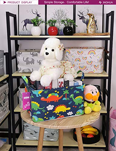Image of Rectangular Storage Basket Fabric Organizer Bin for Toys,Books,Clothes,Gifts,Pets-Perfect for Home,Office,Nursery,Dorm,Shelf(Rec Forest Dinosaurs)
