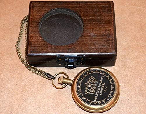 antiquegifts2019 Vintage Brass pocket watch with wood Case and Chain Beautiful Handmade Gift