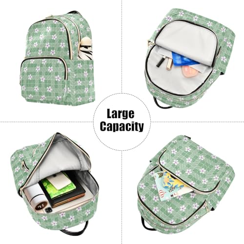 Mochila pequeña para computadora de 12.5 pulgadas blanca con diseño de margarita y tablero de ajedrez 5