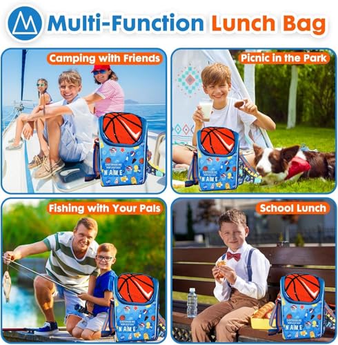 Image of Kids Double Decker Cooler Insulated Lunch Bag Large Tote for Boys, Girls, Men, Women, with Adjustable Strap (RED Ball)
