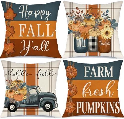 Set Of 4 Fall Pillow Covers 18x18 Inch - Thanksgiving & Autumn Decor For Couch - View #12