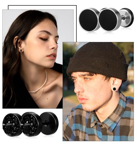 Fake Gauge Earrings, 9 Pairs Stainless Steel Round Studs Cheater Plugs Faux Tunnels Flat Back for Men Women4