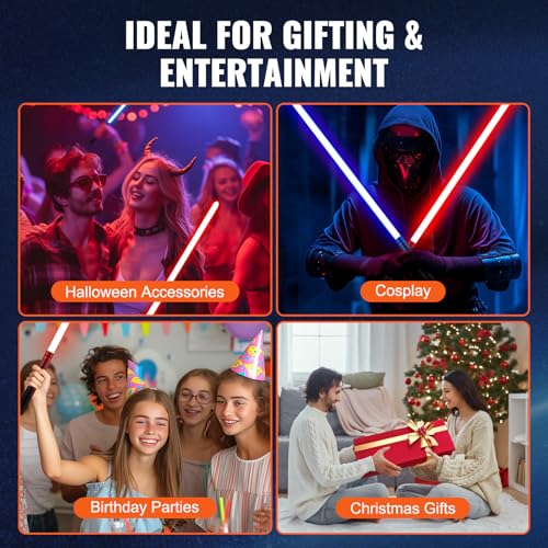 Image of VEVOR Light Sword, 40 inch Light up Sword with 12 RGB Colors, Mute Mode and Realistic Handle, Rechargeable Light Up Toy for Adults and Kids, Christmas Day, Halloween Cosplay, Birthday, Black