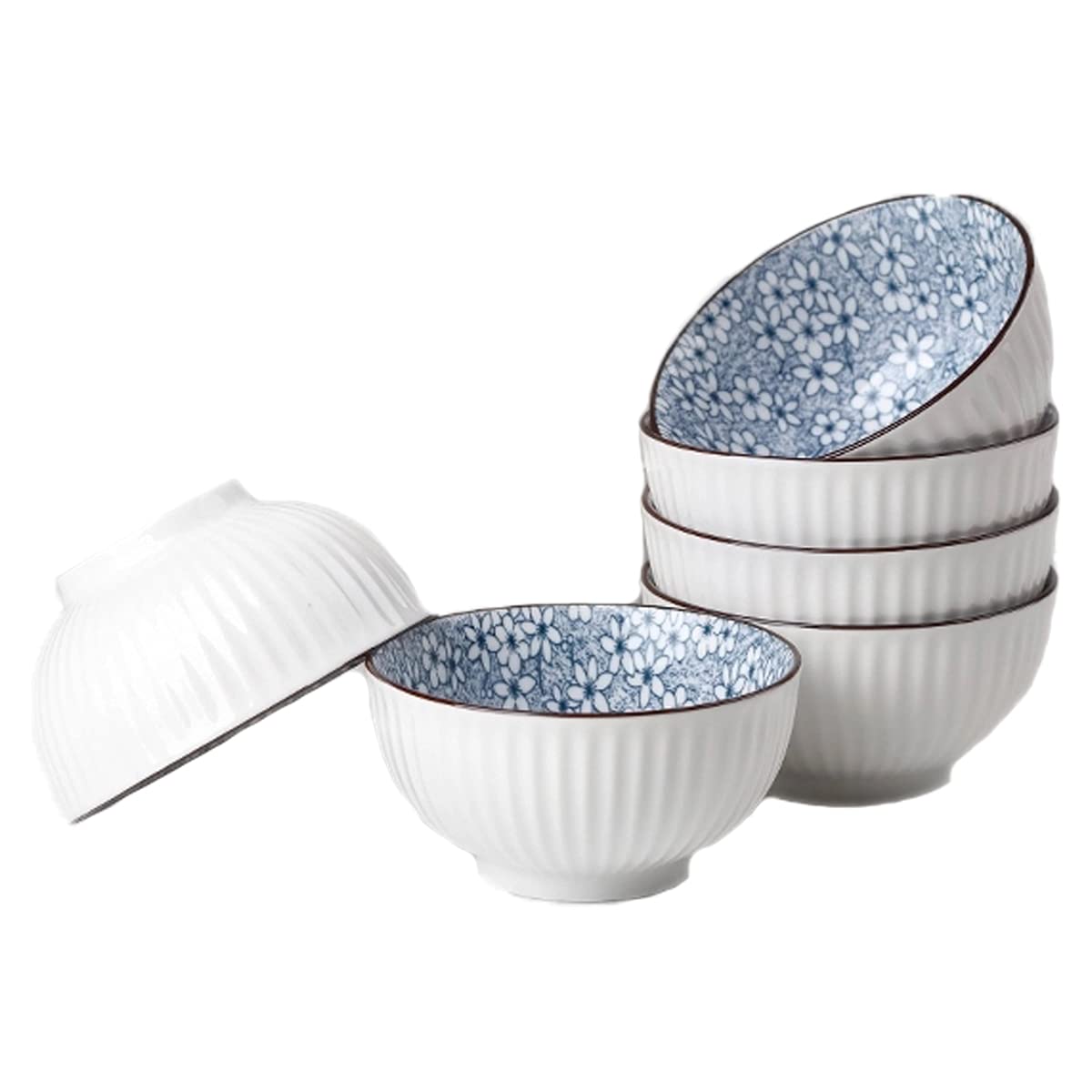 Ceramic Cereal Bowls 6 Set, apanese Style , Salad, Soup, Pho, Ramen, Dessert, Rice, Noodle, Pasta Bowl Set - Microwave Safe, Stackable Elegant Matte Serving Dinner Plates