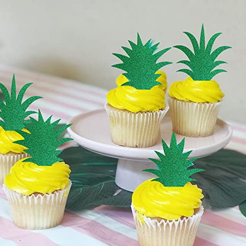 36 Pcs Pineapple Cupcake Toppers Green Glitter Donut Pineapple Leaf Cupcake Picks Hawaiian Luau Cake Decorations For Pineapple Theme Tropical Aloha Baby Shower Kids Birthday Party Cake Decorations #TOP5