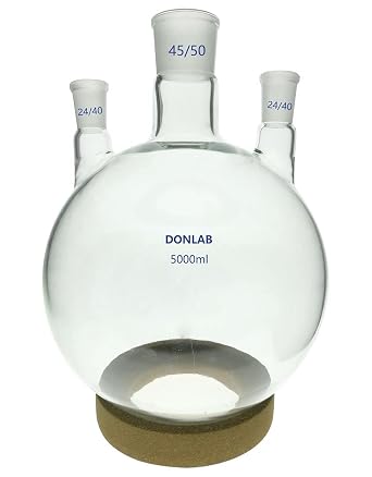 CD5015 Glass 5000mL 3-Neck Round Bottom Boiling Flask Heavy Wall with 45/50 Center Joint and 24/40 Standard Taper Side Joints