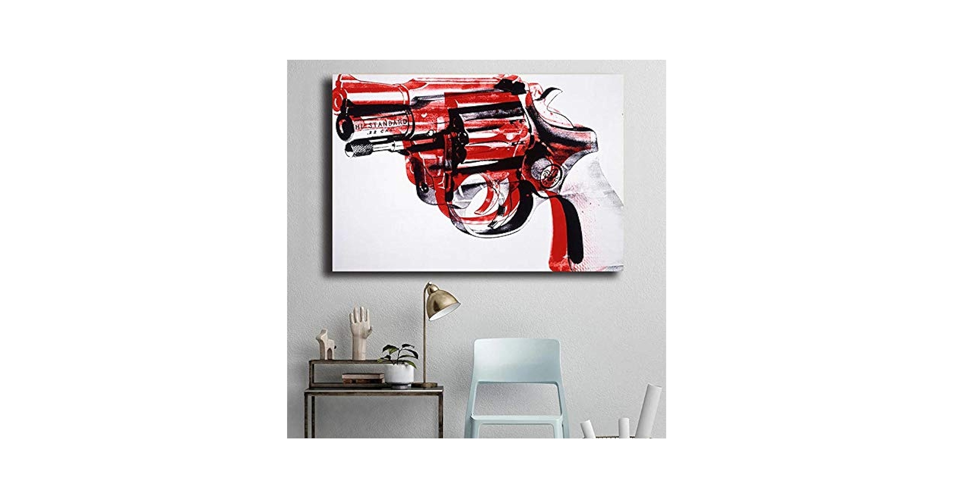 Amazon｜アンディウォーホル抽象絵画銃の壁の写真リビングルーム