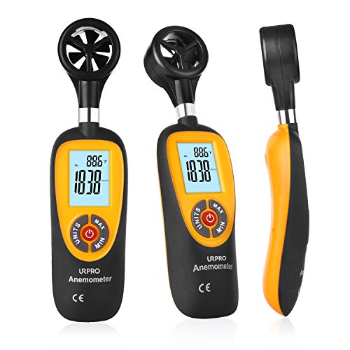 URPRO Anemometer, Digital Mini Back Light LCD Wind Speed Gauge Air Flow Speed Meter & Temperature Thermometer HT-91