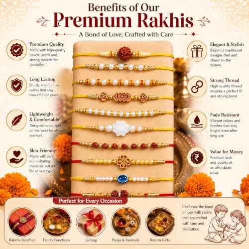 Image of ARYANA ENTERPRISES Floral & Pearl Designer Rakhi combo Pack of 10 pcs
