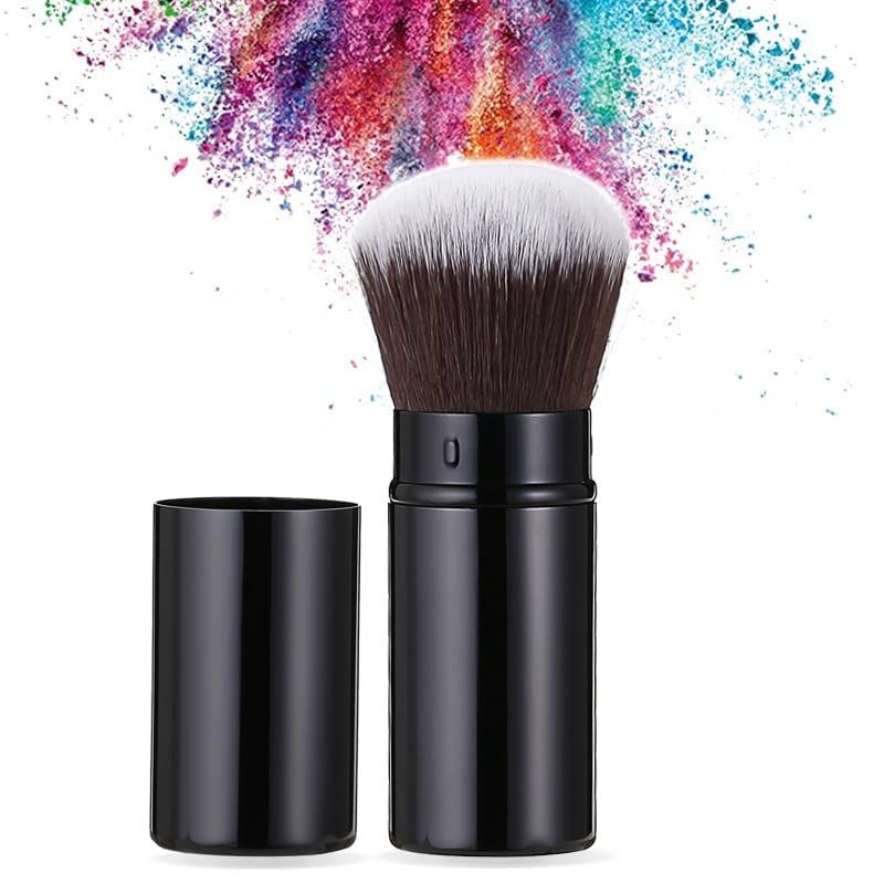 Professional Black Retractable Kabuki Blush Brush Portable Round Top Makeup Brush Versatile Makeup Tool for Seamless Blush Bronzer and Powder Application