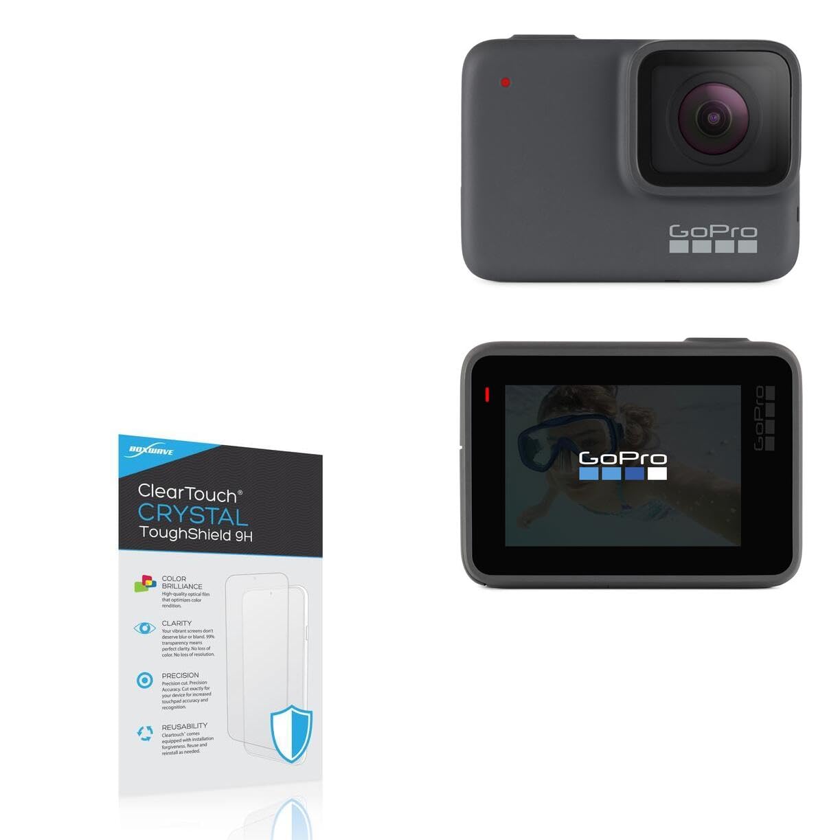 BoxWave Screen Protector Compatible with GoPro Hero 7 Silver - ClearTouch Crystal ToughShield 9H (2-Pack), Clear 9H Tough Flexible Film Screen Protector