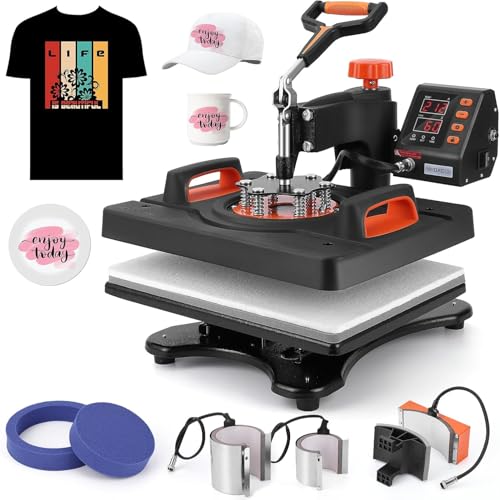 PioneerWorks Heat Press Machine 12 X 15 inch 6 in 1, 360° Swing Away Shirt Printing Heat Transfer...