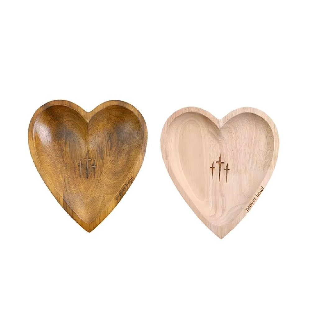 CTRLZS Heart Prayer Bowl Wooden Wood Dough Bowl Prayer Heart Blessing Bowl Religious Christmas Christian Gifts for Women Men