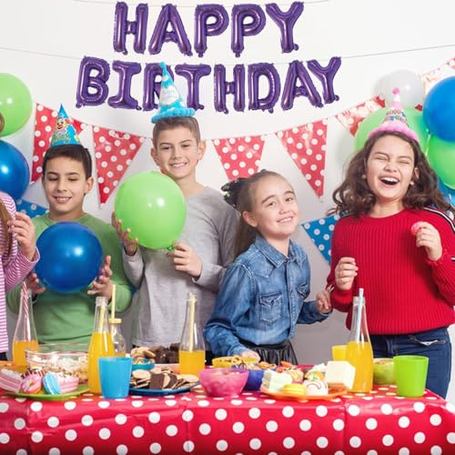 Image of Dark Purple Happy Birthday Balloons Banner 16 Inch Mylar Foil Letters, Inflatable Party Decor and Birthday Decorations for Women, Men, Boys & Girls Kids and Adults, Reusable, Party Supplies