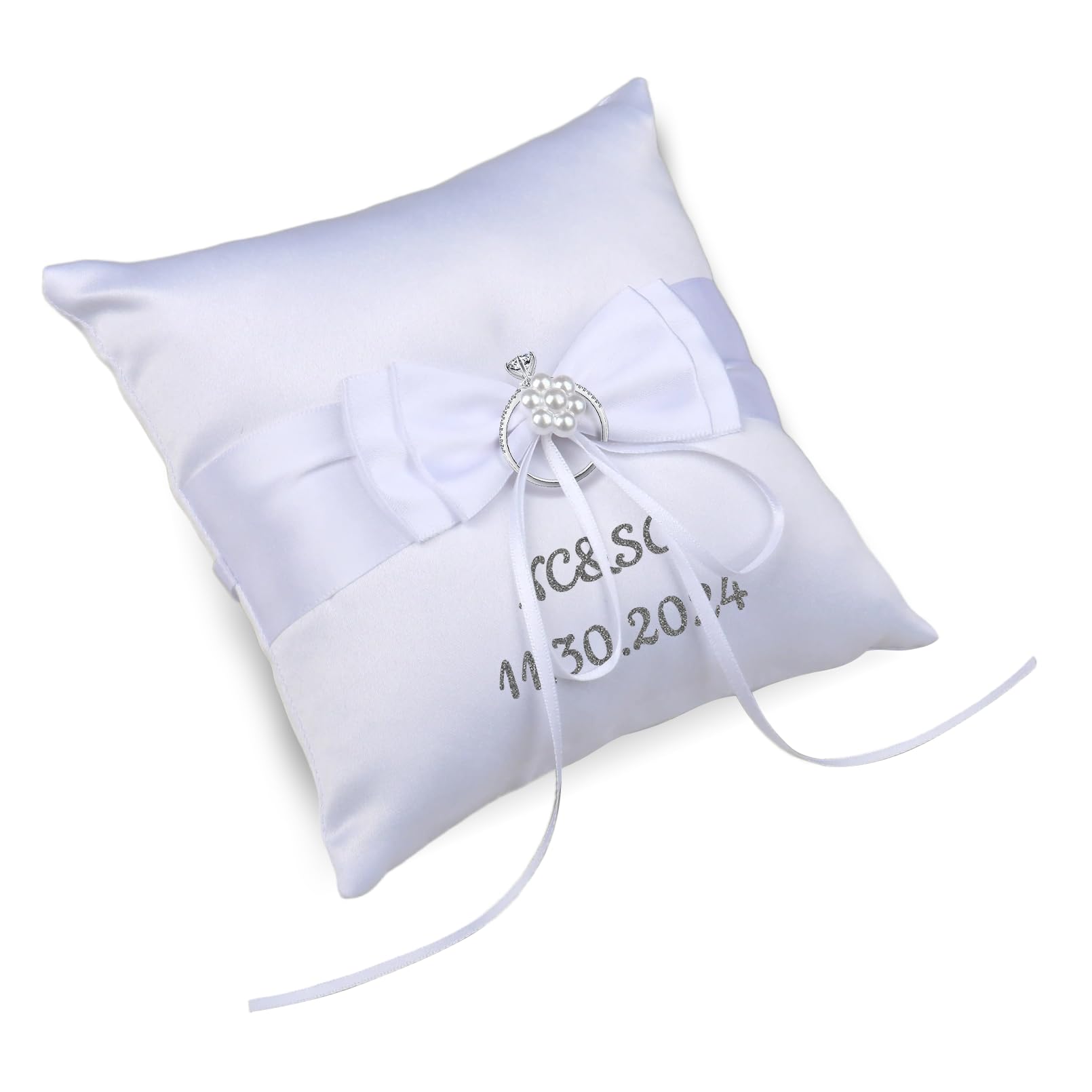 Zakally Personalized Custom Name Ring Pillow, Ring Cushion, Ring Holder for Wedding Party