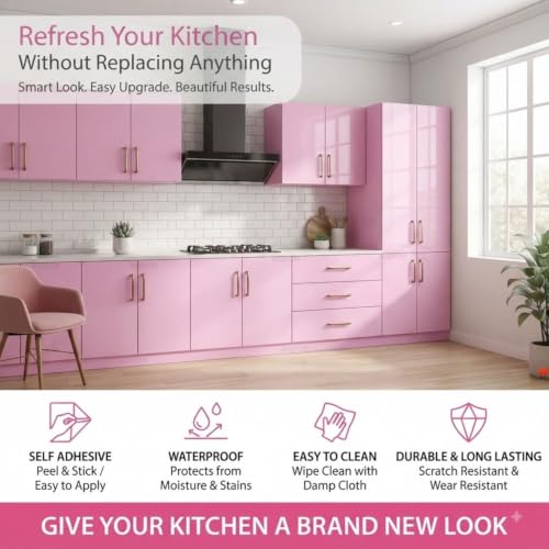 Image of WISDOM Baby Pink Wallpaper for Home Decor- Self Adhesive Peel and Stick Decorative Vinyl Sticker Smooth Satin Finish Waterproof & Easy to Clean (20x72 in)