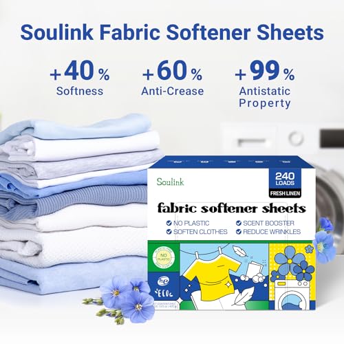 Soulink Fabric Softener Sheets for Washing Machine, No Plastic Jug Soap Strips, Alternative to Fabric Softener Liquid and Pods, Fresh Linen Scent, Up to 240 Loads - Thumbnail 3