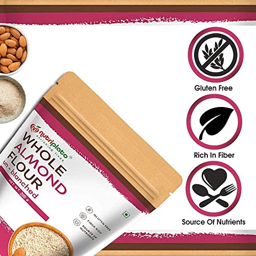 Image of Nutriplato-enriching lives Unblanched Almond Flour Vegan | Crushed Badam [Keto-Friendly, Naturally Protein-Rich, Unblanched (with Skin) Almond Fine Powder] Pouch, 200 g