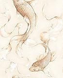 Wallpaper Designer Cream and Gold Koi Fish on Gray Cream Faux