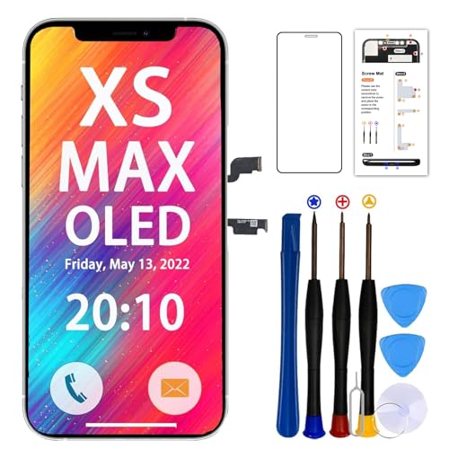 【Compatible con iPhone XS Max OLED】Este reemplazo de pantalla sólo para iPhone XS Max OLED (A1921, A2101, A2102, A2103, A2104) (Nota): El reemplazo de la pantalla del iPhone XS Max no incluye la cámara frontal, el altavoz y el sensor de proximidad, lo que significa que tienes que transferirlos de la pantalla antigua a esta nueva.
