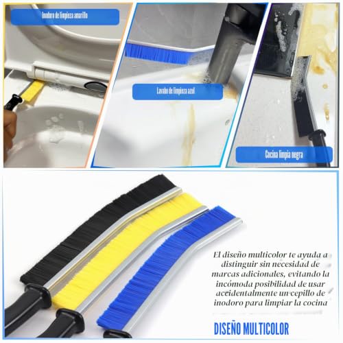 Miniatura 2 de Hmseng Cepillo De Limpieza De Grietas, 3 Unidades, Cerdas Duras, Cepillo De Limpieza De Esquinas, Cepillo Para Baño, Azulejos, Cocina, Colros