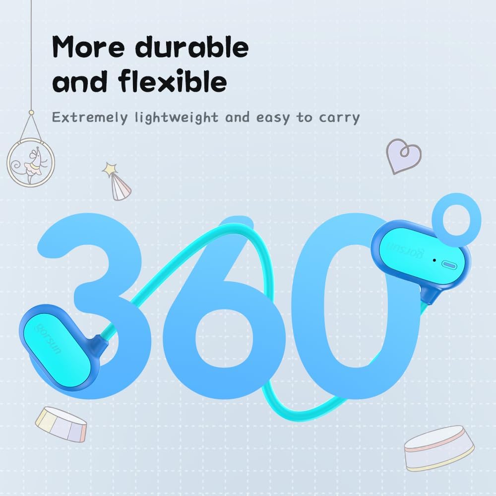 Kids Headphones,Bluetooth 5.3 Open Ear Headphones,360° Bending&Ultra-Light,More Durable Flexible,10H Playtime,Stereo Sound Kids Wireless Earbuds,Safer for Outdoor/iPad/Travel(Blue) image 5