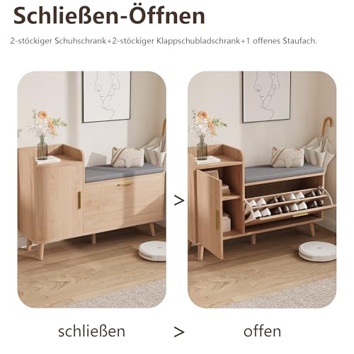 Mueble Zapatero Recibidor con Asiento, mueble Entrada recibidor zapatero con Banco Armario Zapatero de Madera Armario Independiente para entrada 100x30x69.5 cm Mueble Recibidor Entrada(D Color madera) - imagen 5