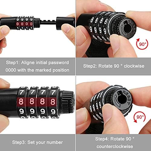Achort Bike Lock Bicycle Chain High Security 4-Digit Number Bike Cable Resettable Combination Bike Chain Locks for Bicycle Outdoors 38.6in/98cm Long