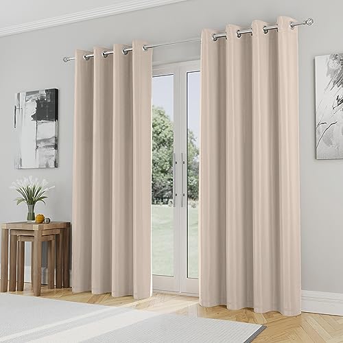 Enhanced Living Nightfall Eyelet Curtains, Thermal Natural Curtains for Bedroom, 46x72 inch (117x183 cm), 230gsm, Supersoft
