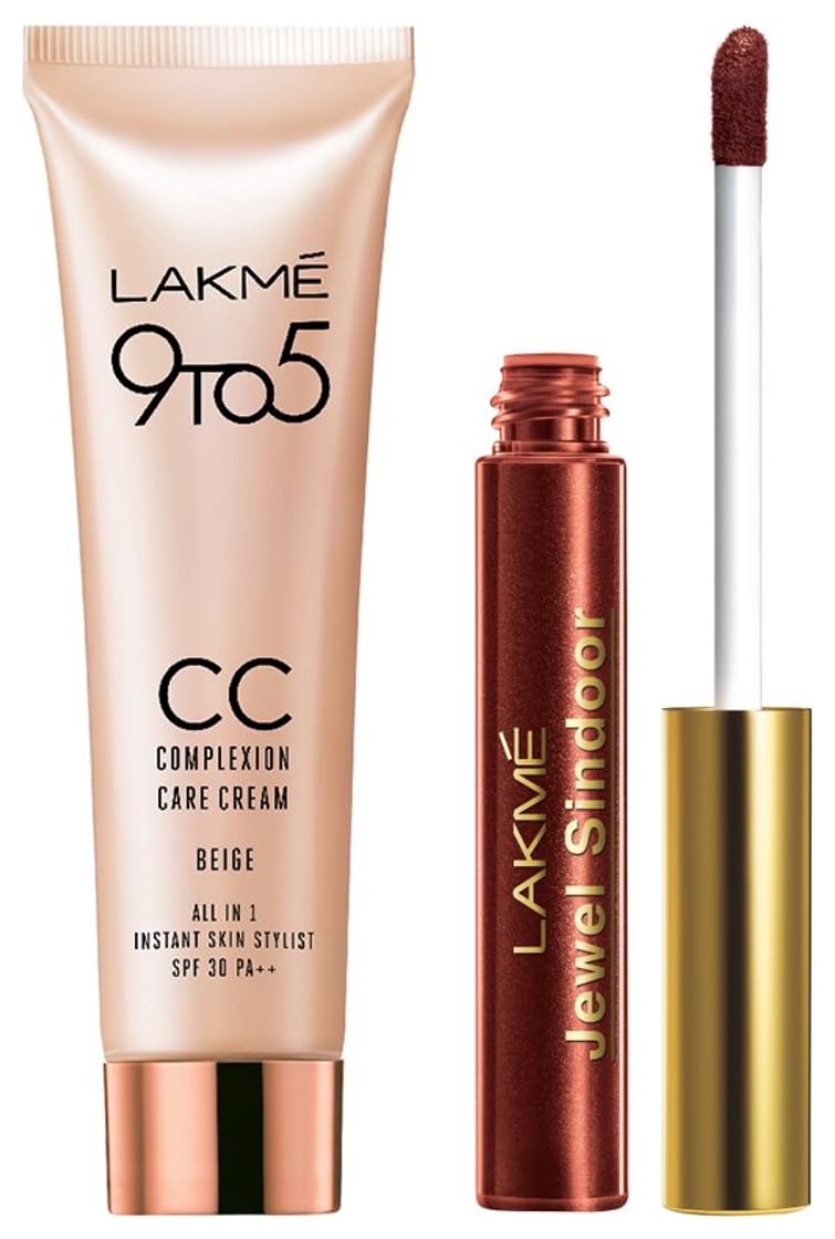 Lakmé Jewel Sindoor, Maroon, Quick Drying, Long Lasting, Liquid Sindoor, 4.5 ml & Lakme 9 to 5 CC Cream Mini, 01 - Beige, Light Face Makeup with Natural Coverage, SPF 30, 9 g-image-48