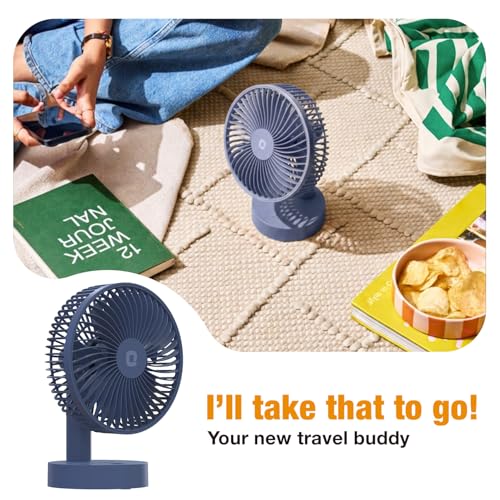 Image of Orient Electric Elfie Rechargeable Personal Fan | 90 Adjustable Airflow | 1800 mAh Battery | 4 Speed Modes | Quiet Operation | USB Type-C Charging | Compact Mini Fan | Dusk Blue