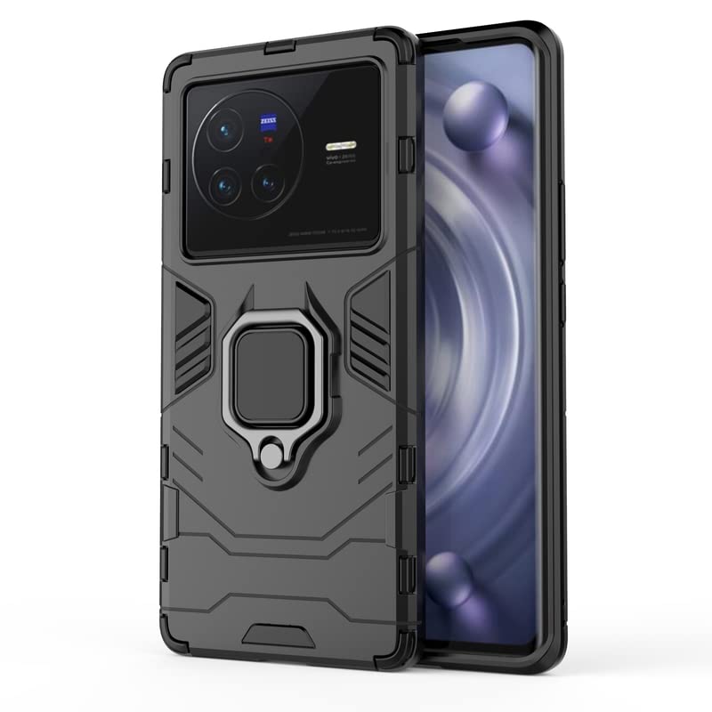 Glaslux Hybrid Armor Shockproof Soft TPU and Hard PC Back Cover Case with Ring Holder for Vivo X80 (Black) (B0B97S23DV) Amazon Price History, Amazon Price Tracker