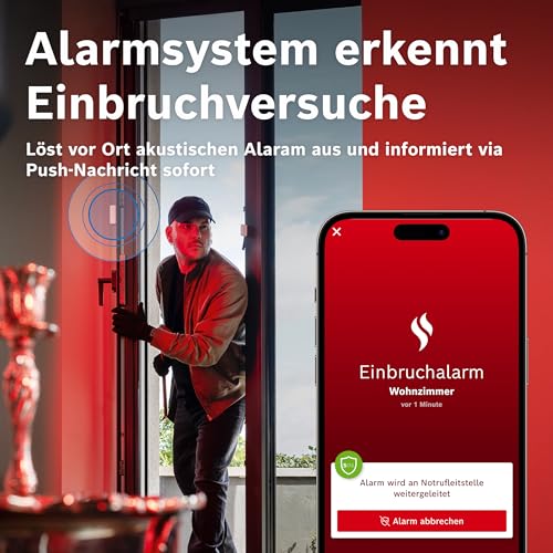 Bosch Alarmsystem S, Einbruchschutz und Brandschutz für Haus und Wohnung, Set inklusive Gutscheincode für 2 Monate Security+ Notfallservice gratis