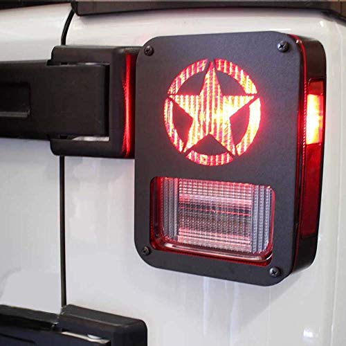 Hooke Road Jk Wrangler Tail Light Guard, Five Star Taillight Cover For 2007-2018 Wrangler Jk & Wrangler Unlimited - Pair #TOP1