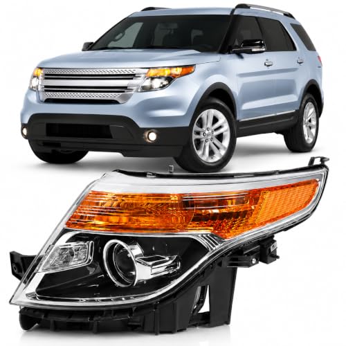 Halogen Headlight Assembly Compatible with 2011-2015 Ford Explorer, Left Driver Side Headlamp, Includes High/Low Beam, Turn Signal & Position Light Bulbs, Replaces BB5Z-13008-N FO2502301 by VVYD - Used condition - US$117.15
